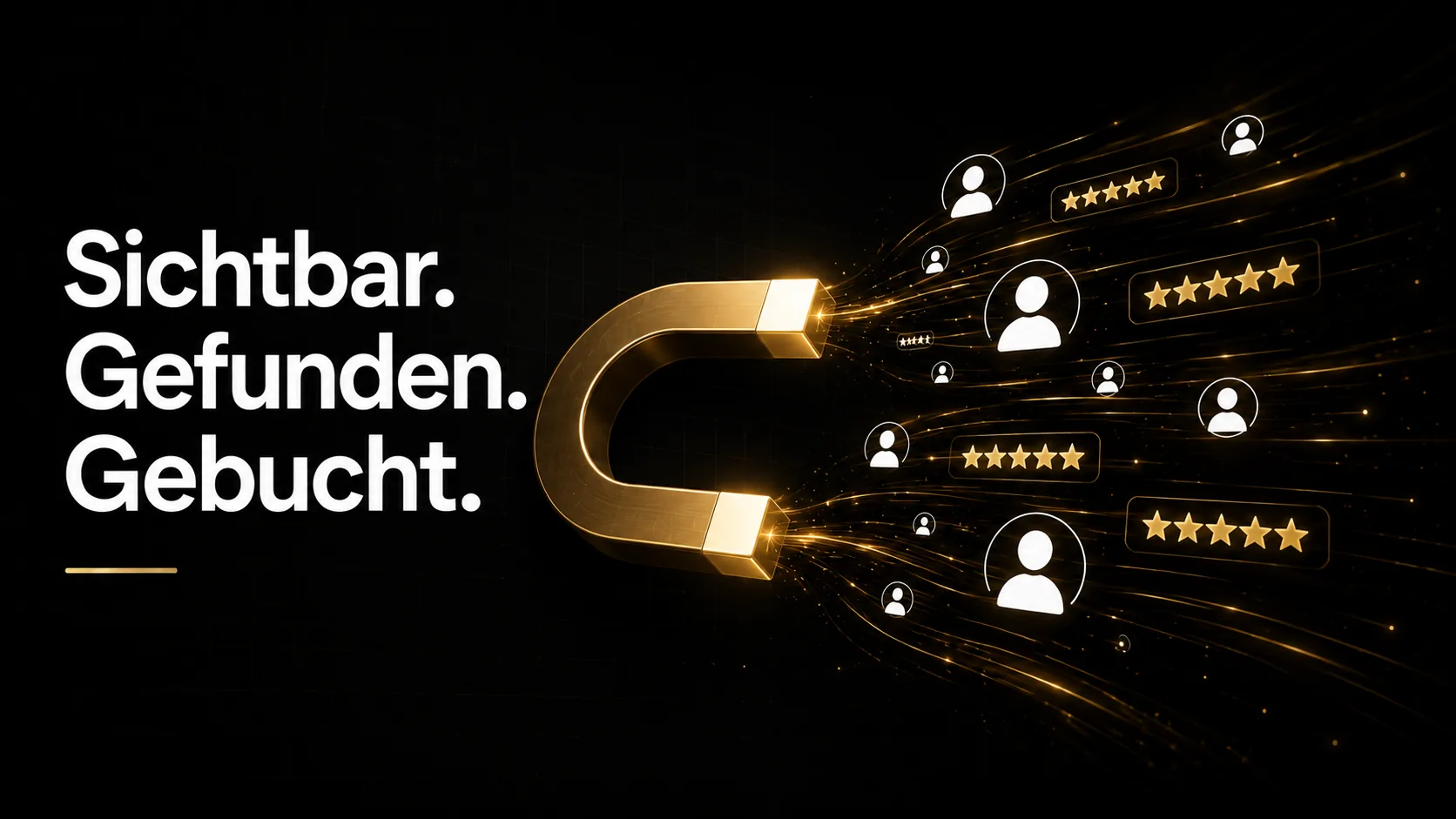 Goldener Magnet zieht Kundenprofile und Fünf-Sterne-Bewertungen an – Onlinemarketing für Versicherungsmakler