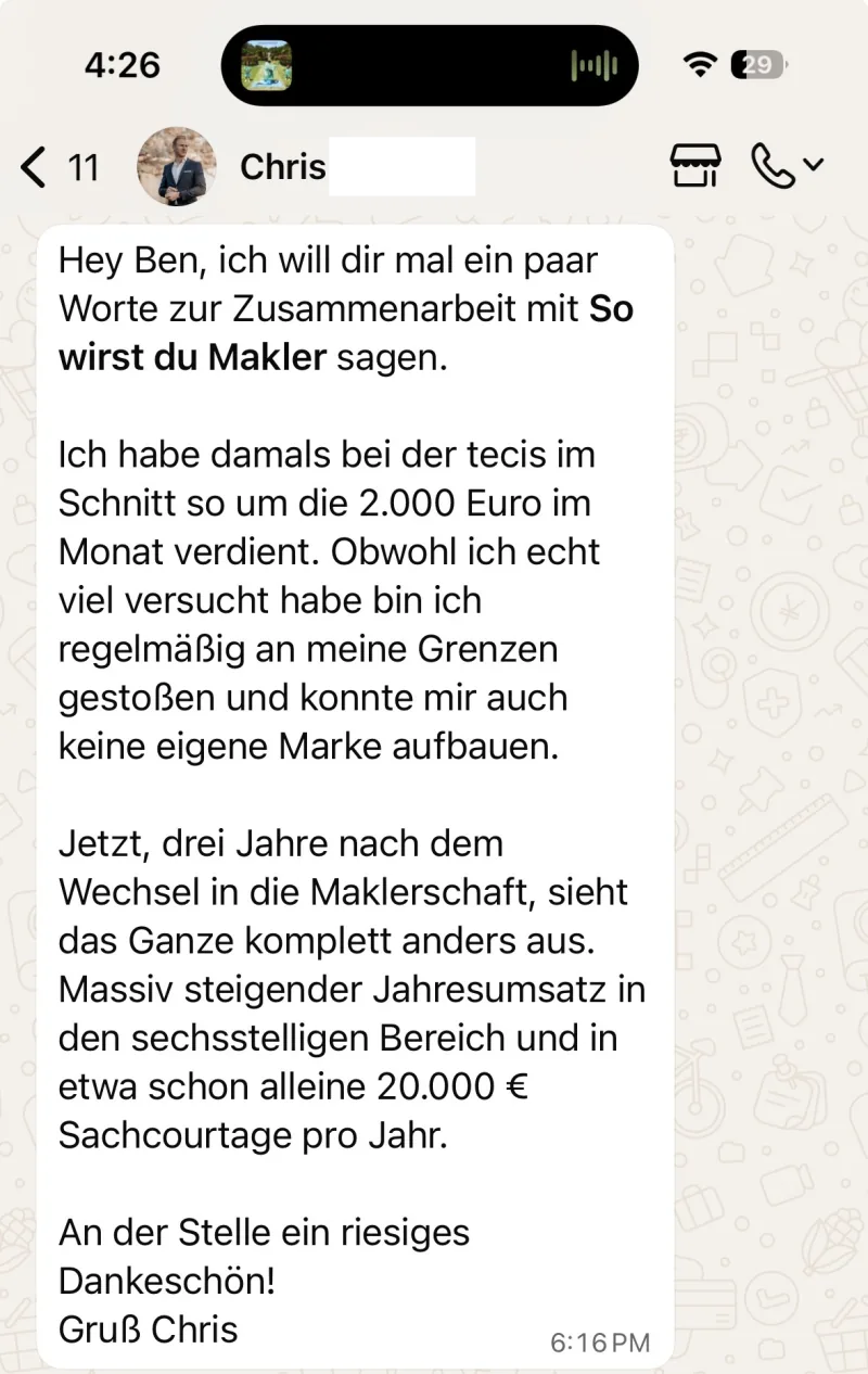 WhatsApp-Nachricht von Chris-Kevin an Ben Hoffmann