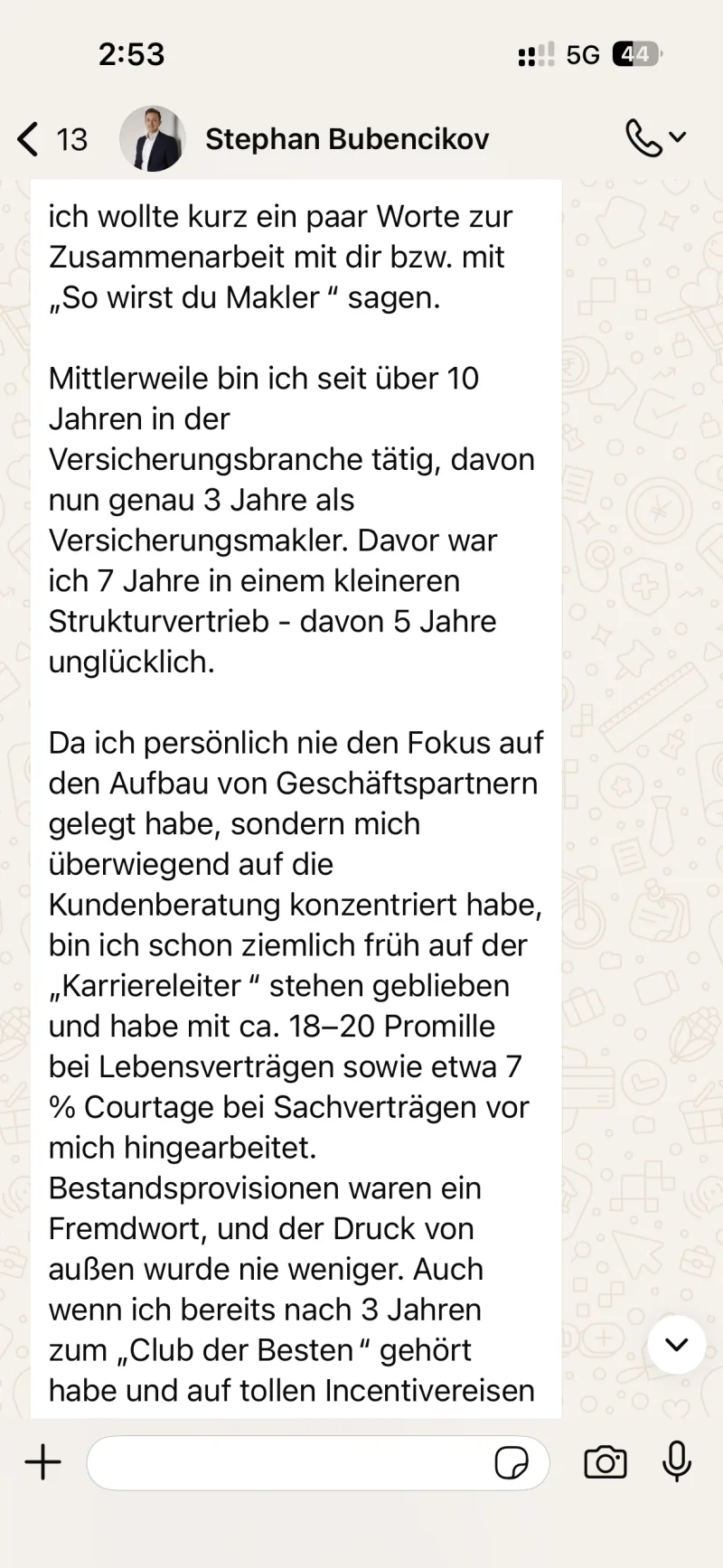 WhatsApp-Nachricht von Stepan Bubencikov an Ben Hoffmann
